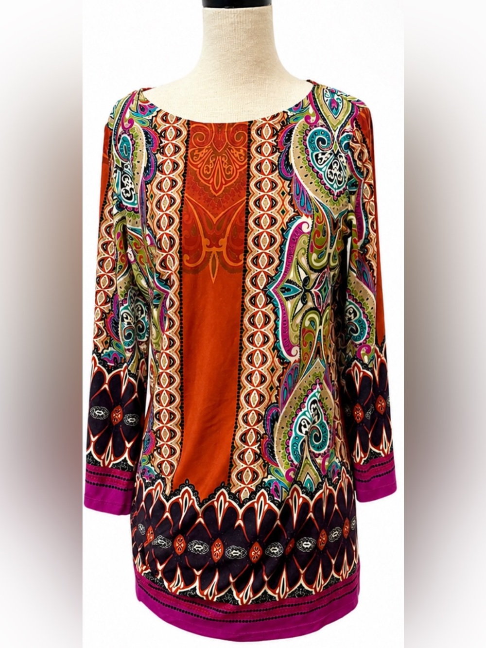 Sunny Leigh Boho Paisley Tunic Top XL Multicolor Long Sleeve Blouse